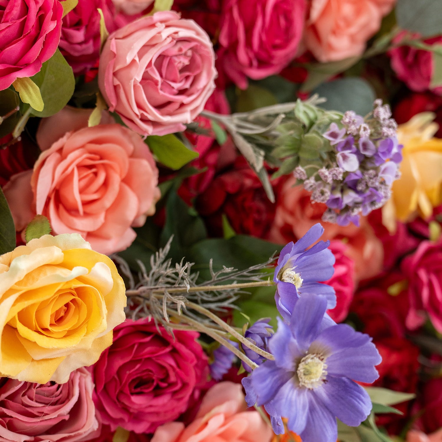 Vibrant Multicolored Artificial Flower Wall - The Epitome of Bold and Festive Style for Weddings and Events-VF-806