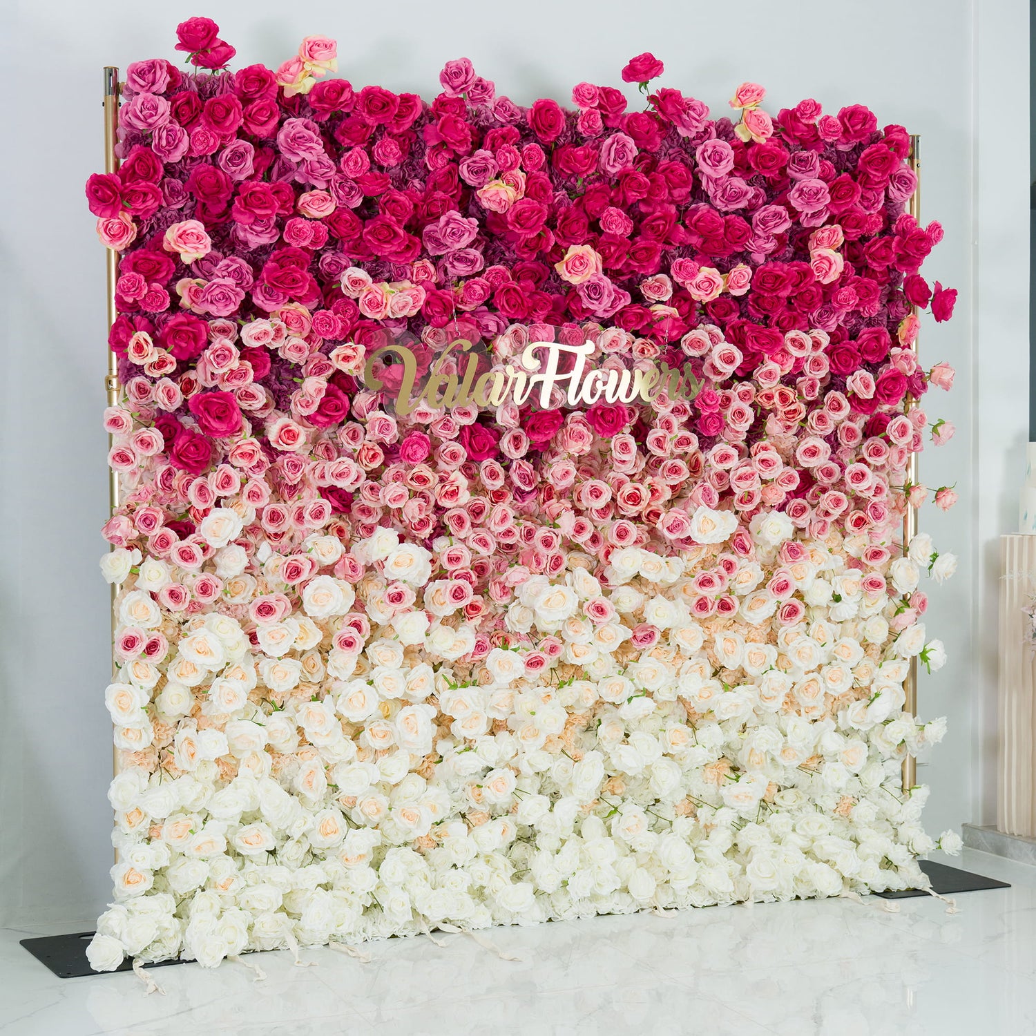 Valar Blumen Roll-up-Stoff künstlich rot zu weiß Farbverlauf Blume Wand Hochzeit Hintergrund, Blumen Party Dekor, Event Fotografie-VF-372