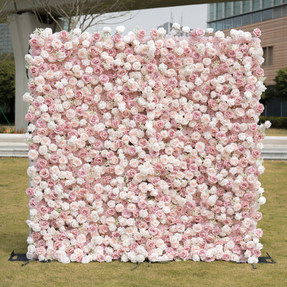 This premium blush pink and white artificial flower wall by Valar Flowers features a lush, gradient arrangement of roses and peonies. The dense, layered design creates a romantic, timeless aesthetic, ideal for weddings, photo booths, and luxury events. Maintenance-free and durable, this reusable backdrop offers a soft, elegant look perfect for professional styling, brand activations, and dreamy decor.