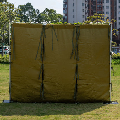 This image shows the durable olive-green fabric backing of Valar Flowers’ 10x8ft artificial floral wall, designed for easy installation. Reinforced with multiple fabric ties and mounted on a lightweight metal frame, this modular setup ensures secure attachment of floral panels. The weather-resistant backing is ideal for both indoor and outdoor use, offering portability and quick assembly for wedding backdrops, photo booths, and luxury events, making it a practical, reusable solution for professional events.