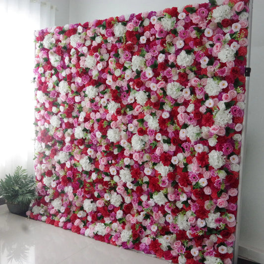 ValarFlowers artificial rose wall backdrop in red white pink for wedding, party decor, photo booth, event floral panel