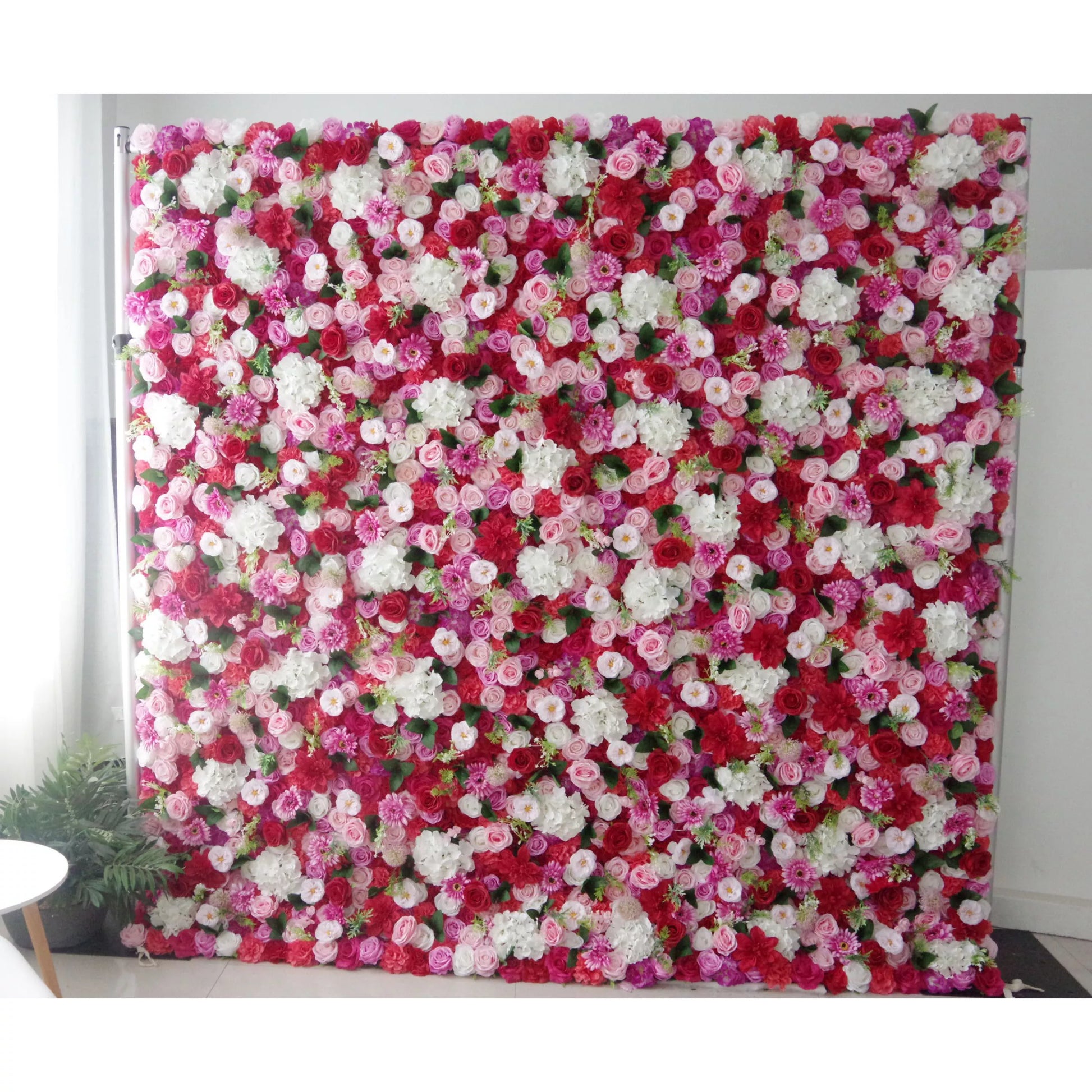 ValarFlowers artificial flower wall backdrop with lush red white and pink roses luxury faux floral panel for wedding party photo booth decor