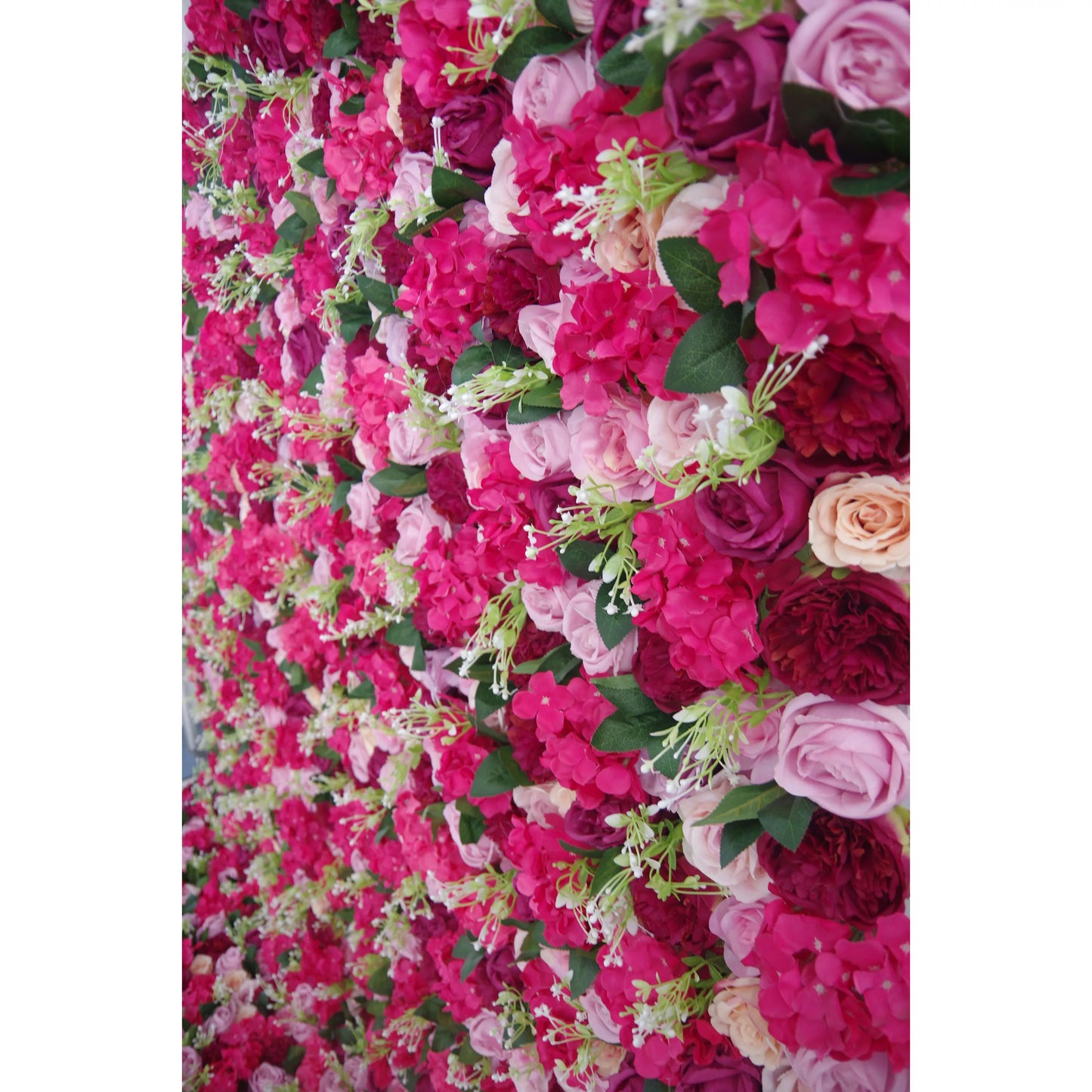 ValarFlowers luxury faux silk flower wall backdrop with mixed cerise pink roses peonies for wedding event photography party decor