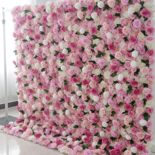 ValarFlowers pink white artificial flower wall backdrop with roses peonies hydrangeas - luxury wedding party photo booth event decor
