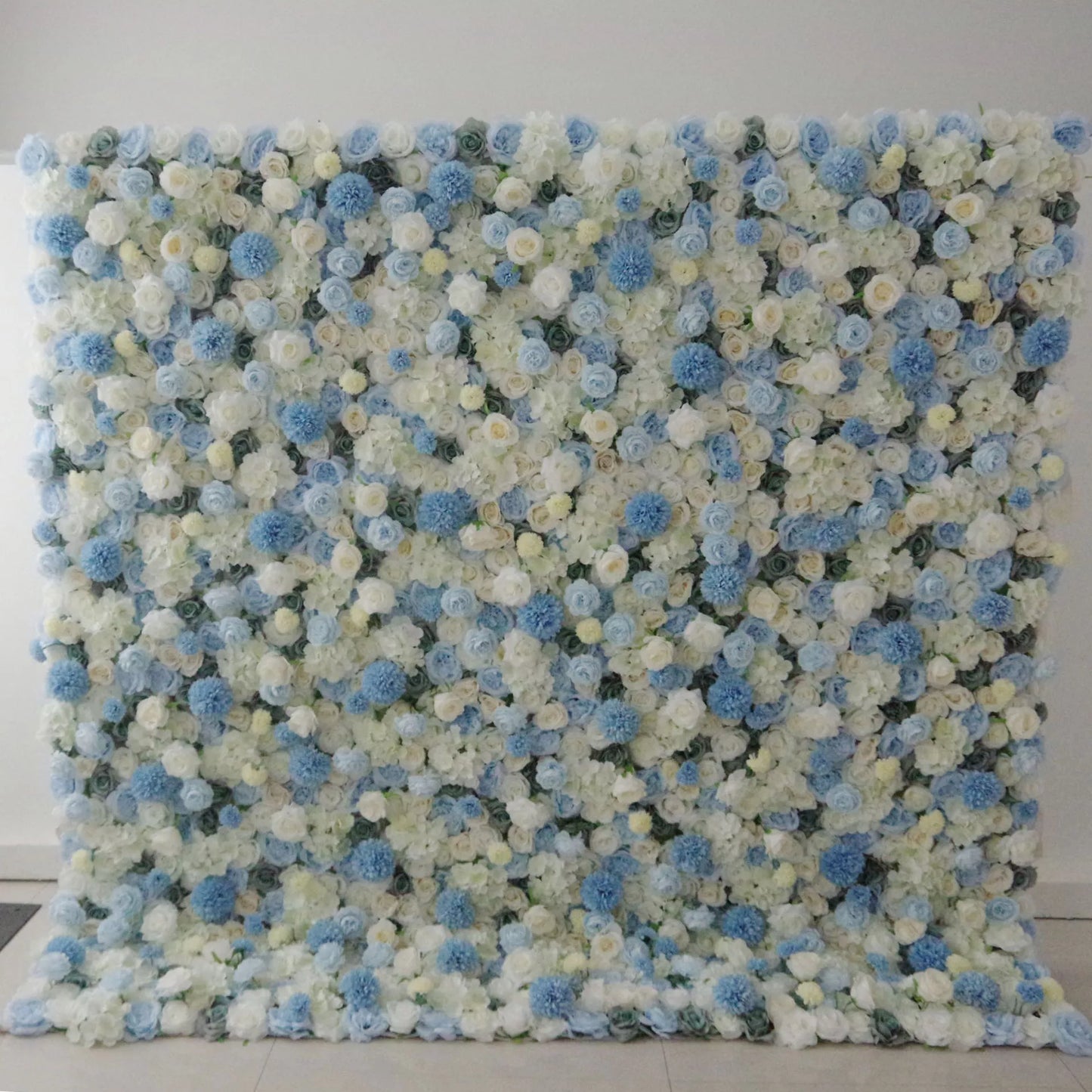 ValarFlowers artificial baby blue white floral wall backdrop with roses peonies hydrangeas for wedding ceremony decor