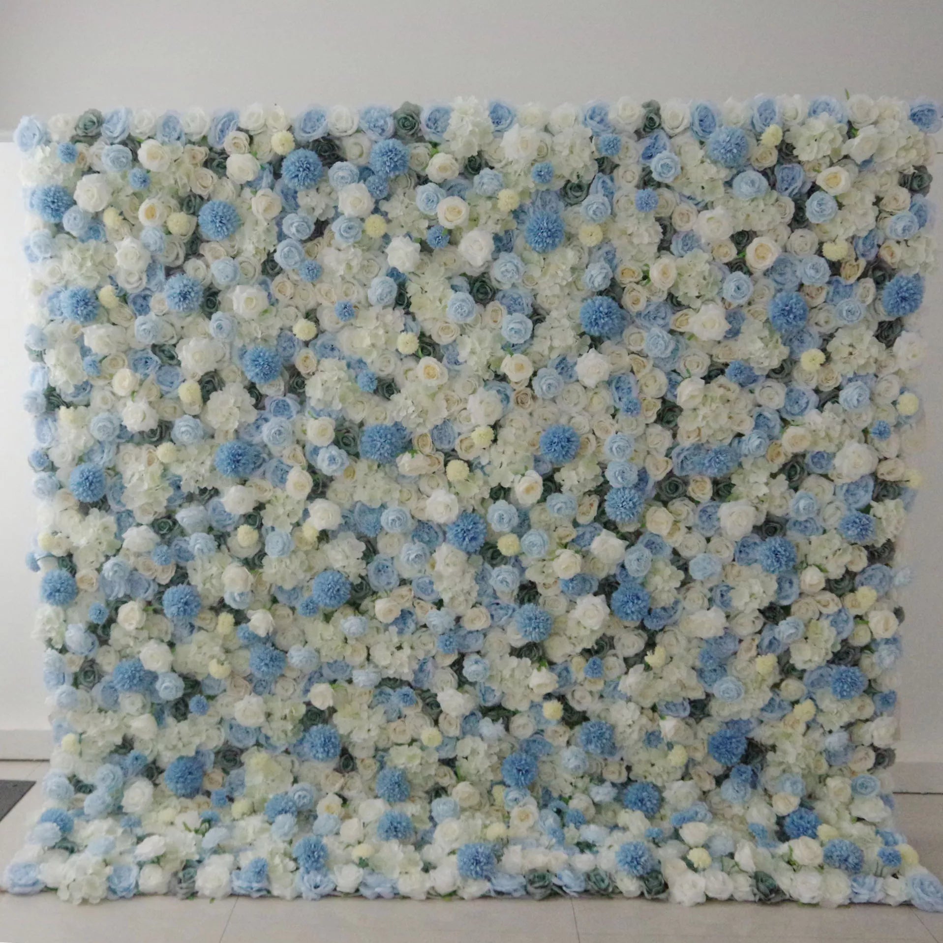 ValarFlowers artificial baby blue white floral wall backdrop with roses peonies hydrangeas for wedding ceremony decor