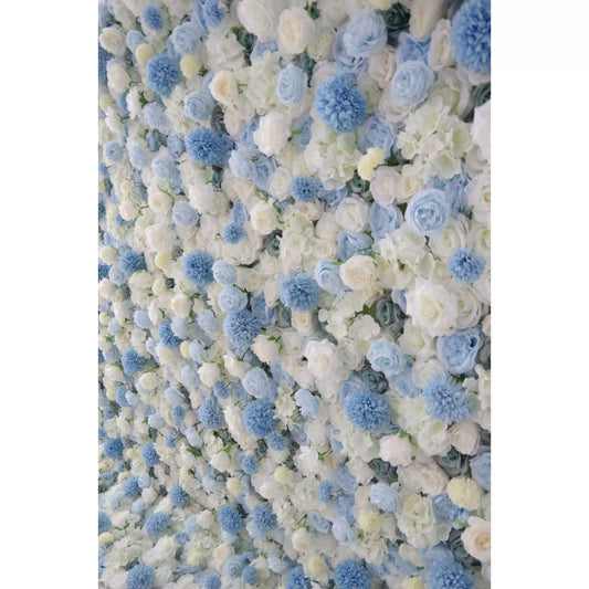 ValarFlowers baby blue white artificial flower wall backdrop with roses peonies hydrangeas for wedding event party photo booth decor