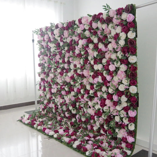 ValarFlowers luxury artificial flower wall backdrop with mixed pink purple white roses peonies hydrangeas for wedding party photo booth decor