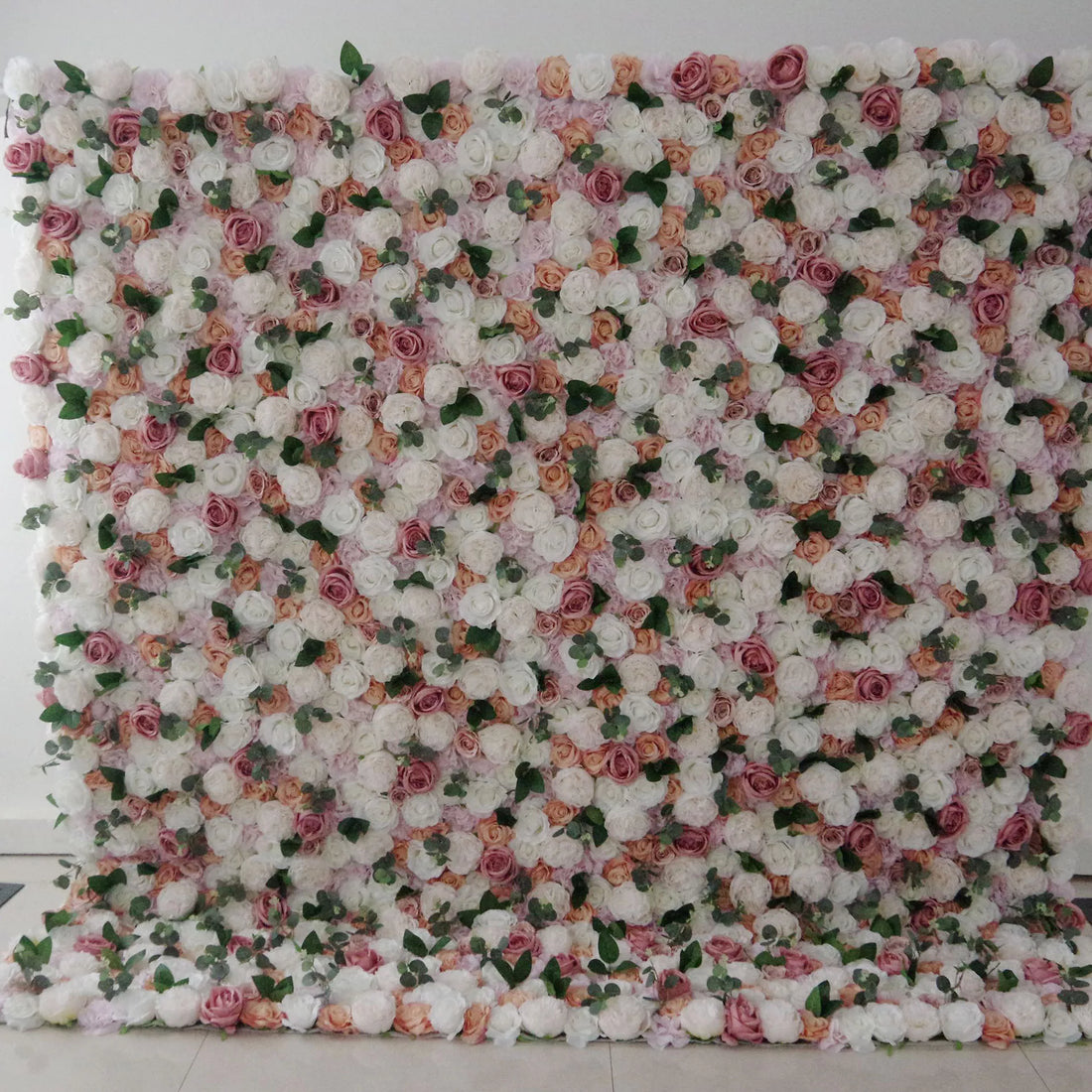 Valar Blumen Roll-up-Stoff künstliche gemischte weiße und rosa rosa Farbe grüne Blätter Wand Hochzeit Hintergrund, Blumen Party Dekor, Event Fotografie-VF-089