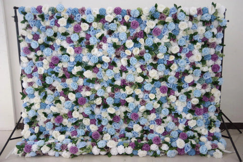 ValarFlowers artificial flower wall backdrop with purple white blue roses peonies hydrangeas for wedding party photo booth event decor