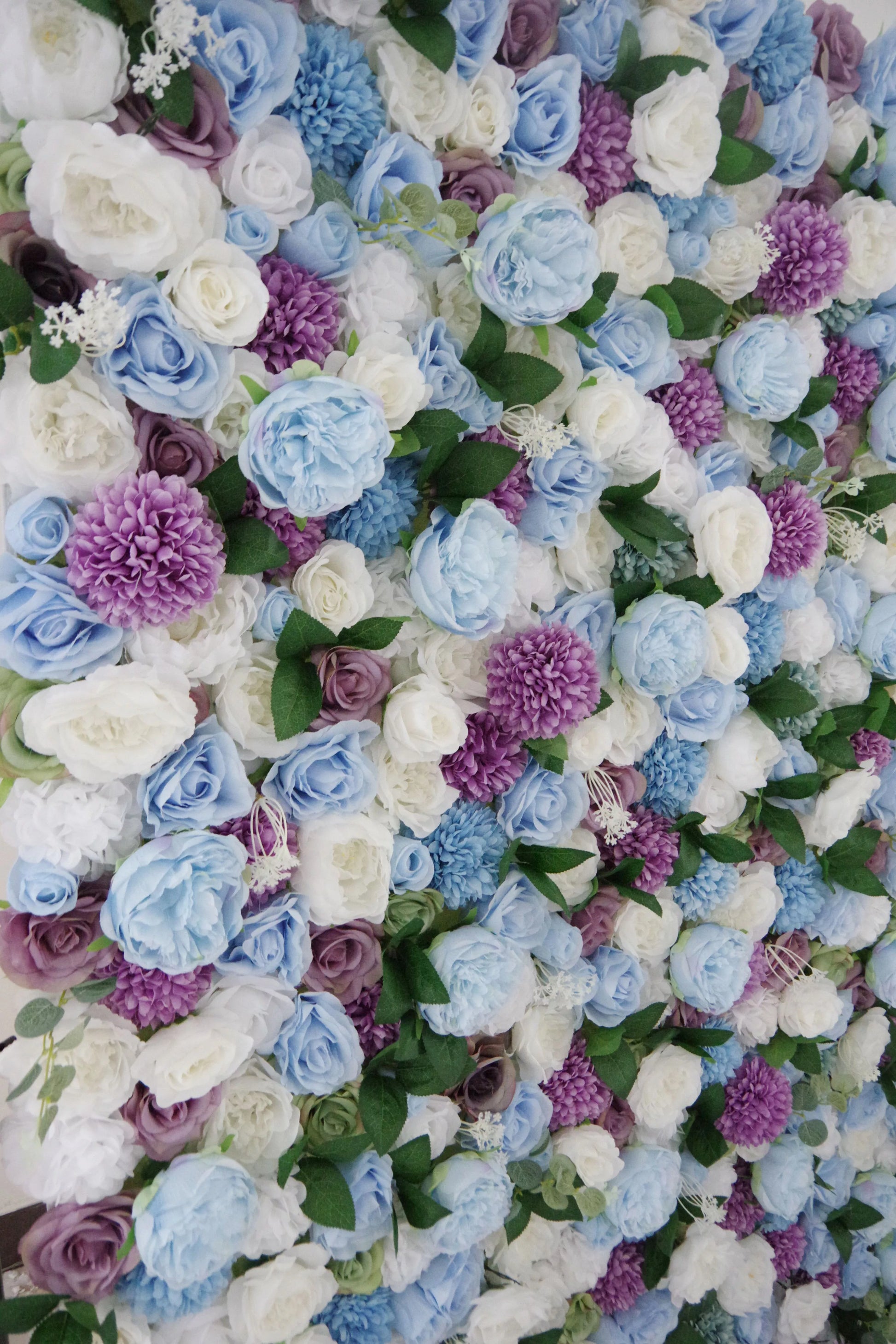 ValarFlowers luxury artificial flower wall backdrop with purple white blue roses peonies hydrangeas for wedding party photo booth event decor