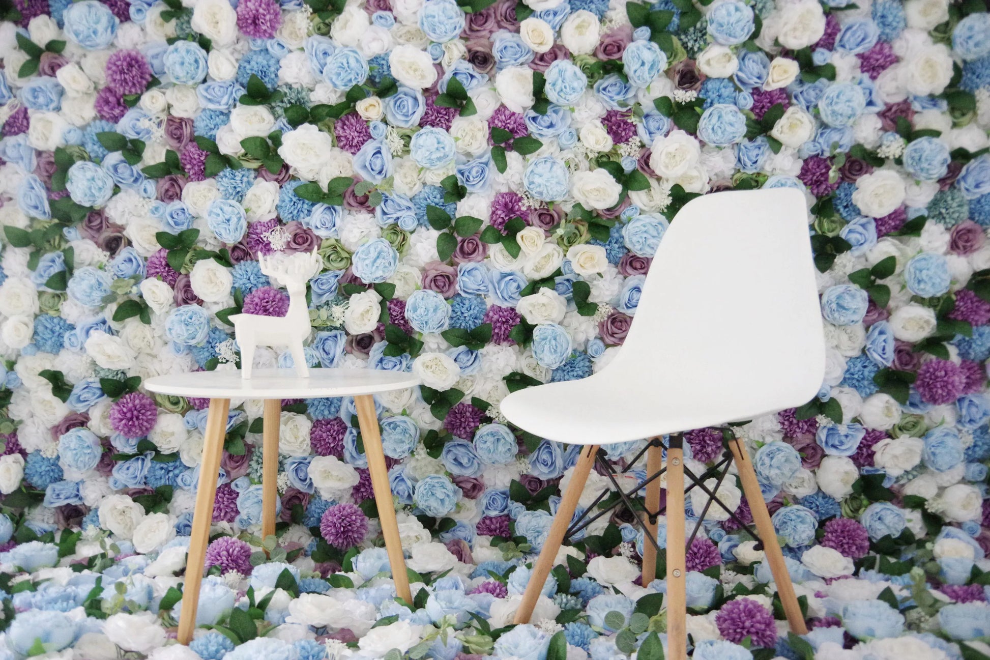 ValarFlowers artificial flower wall backdrop with lush purple white blue roses peonies hydrangeas for wedding party event decor