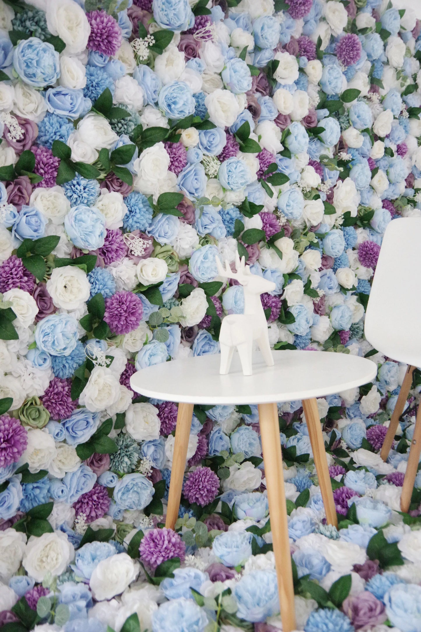 ValarFlowers artificial flower wall backdrop with lush purple white blue roses peonies hydrangeas for wedding party photo booth decor