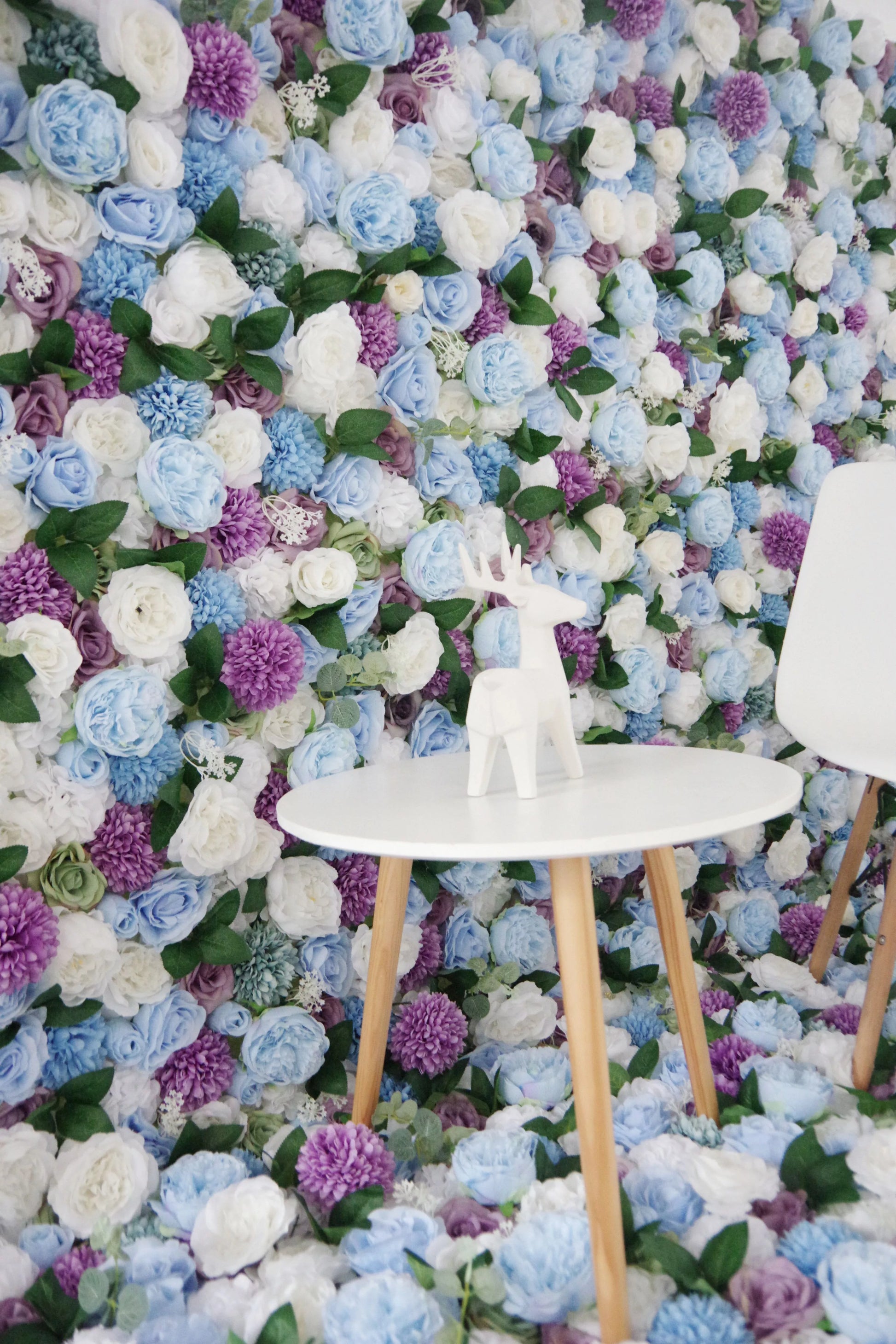 ValarFlowers artificial flower wall backdrop with lush purple white blue roses peonies hydrangeas for wedding party photo booth decor