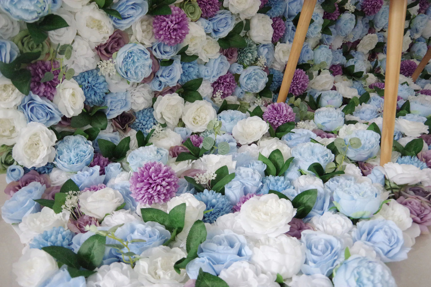 ValarFlowers artificial flower wall backdrop purple white blue mix, wedding party photo booth decor, faux floral panel
