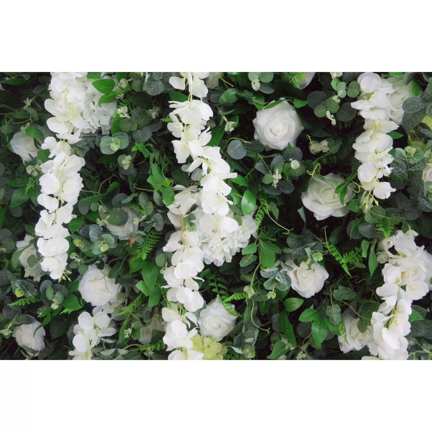 ValarFlowers artificial white flower wall backdrop with hydrangea greenery leaves for wedding party photo booth decor