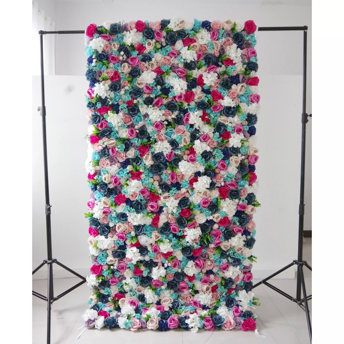 ValarFlowers artificial flower wall backdrop with purple white rose red blue mix roses peonies hydrangeas for wedding party photography