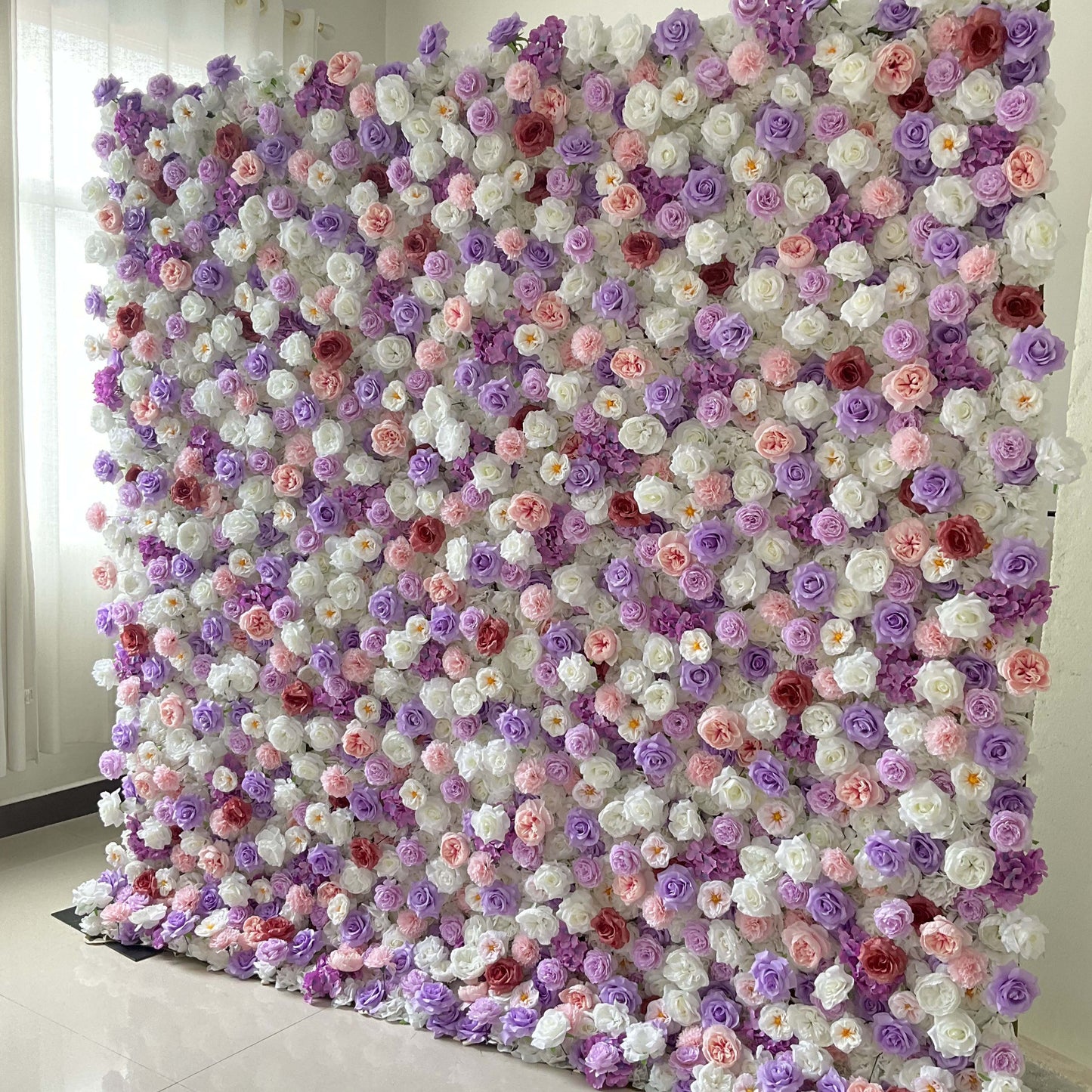 ValarFlowers artificial flower wall backdrop with lush roses peonies hydrangeas and greenery for wedding party photo booth decor