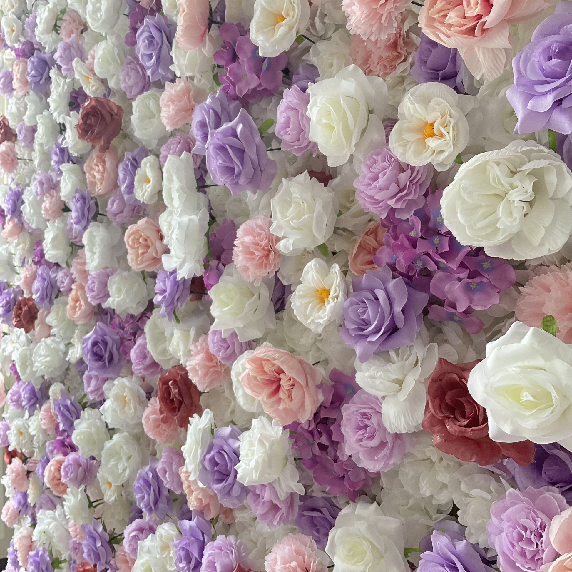 ValarFlowers artificial flower wall with lush roses, peonies, hydrangeas and greenery - elegant wedding backdrop and event decor