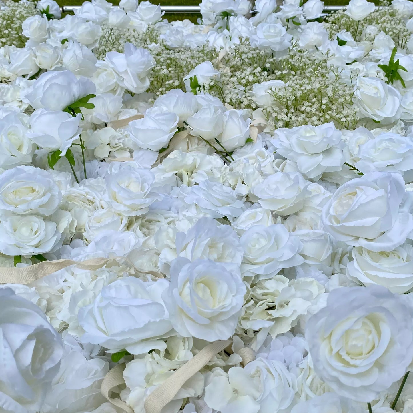 ValarFlowers white green artificial flower wall backdrop with roses peonies hydrangeas - luxury wedding backdrop and event decor