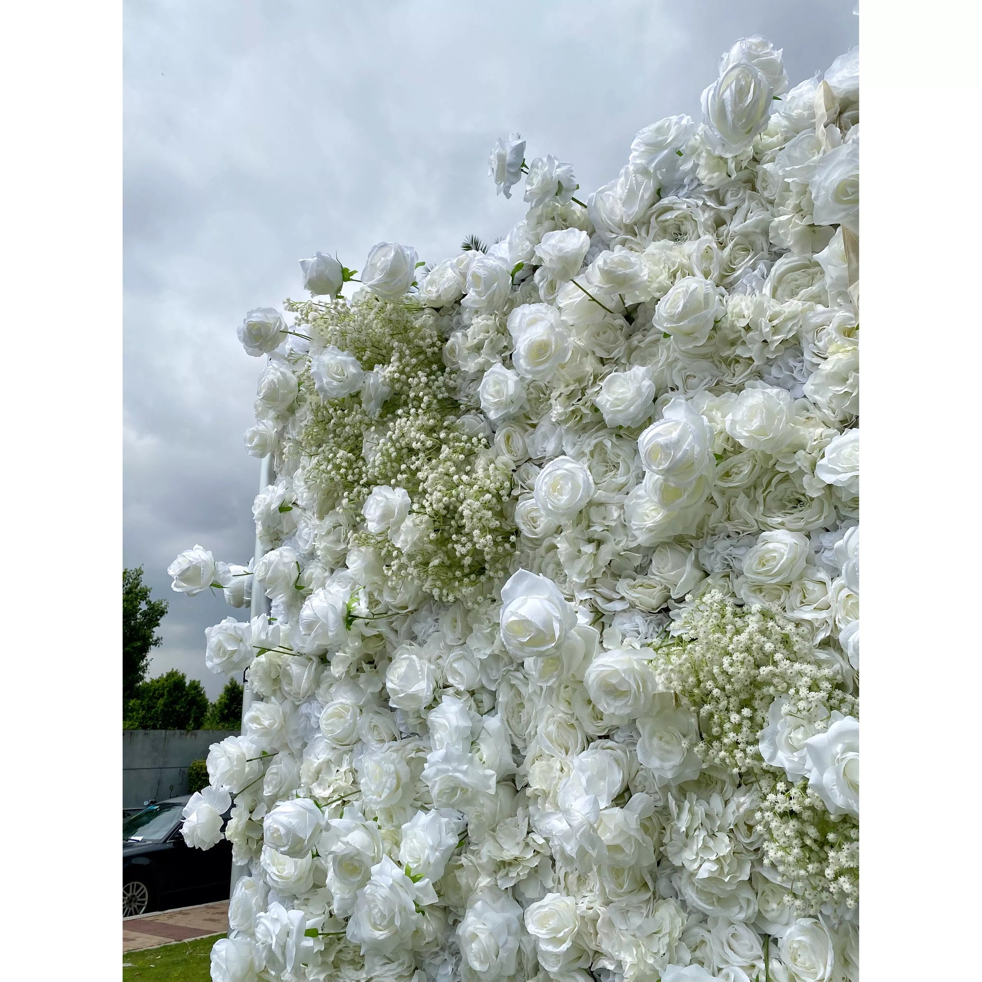 ValarFlowers white green artificial flower wall backdrop with roses peonies hydrangeas for wedding ceremony party photo booth decor