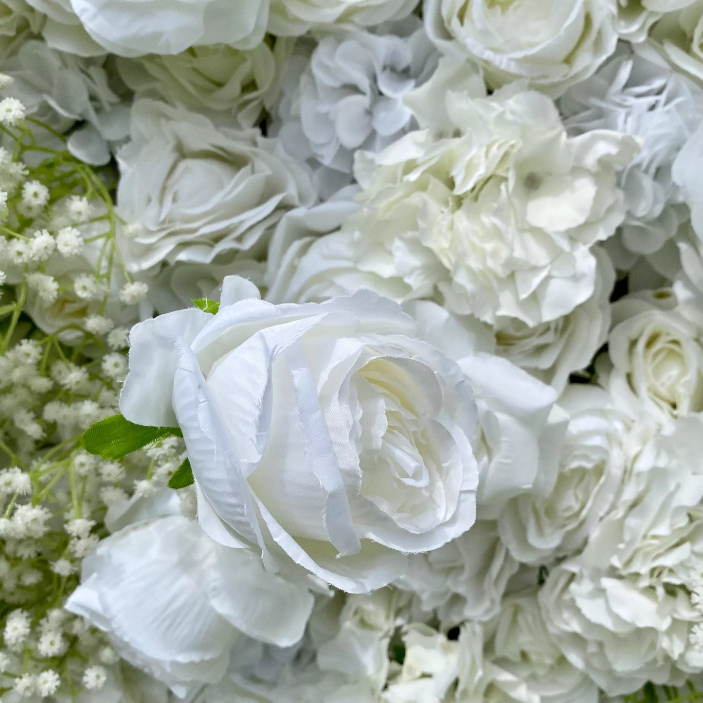 Elegant ValarFlowers luxury white green artificial flower wall backdrop with roses peonies hydrangeas for wedding party photo booth decor