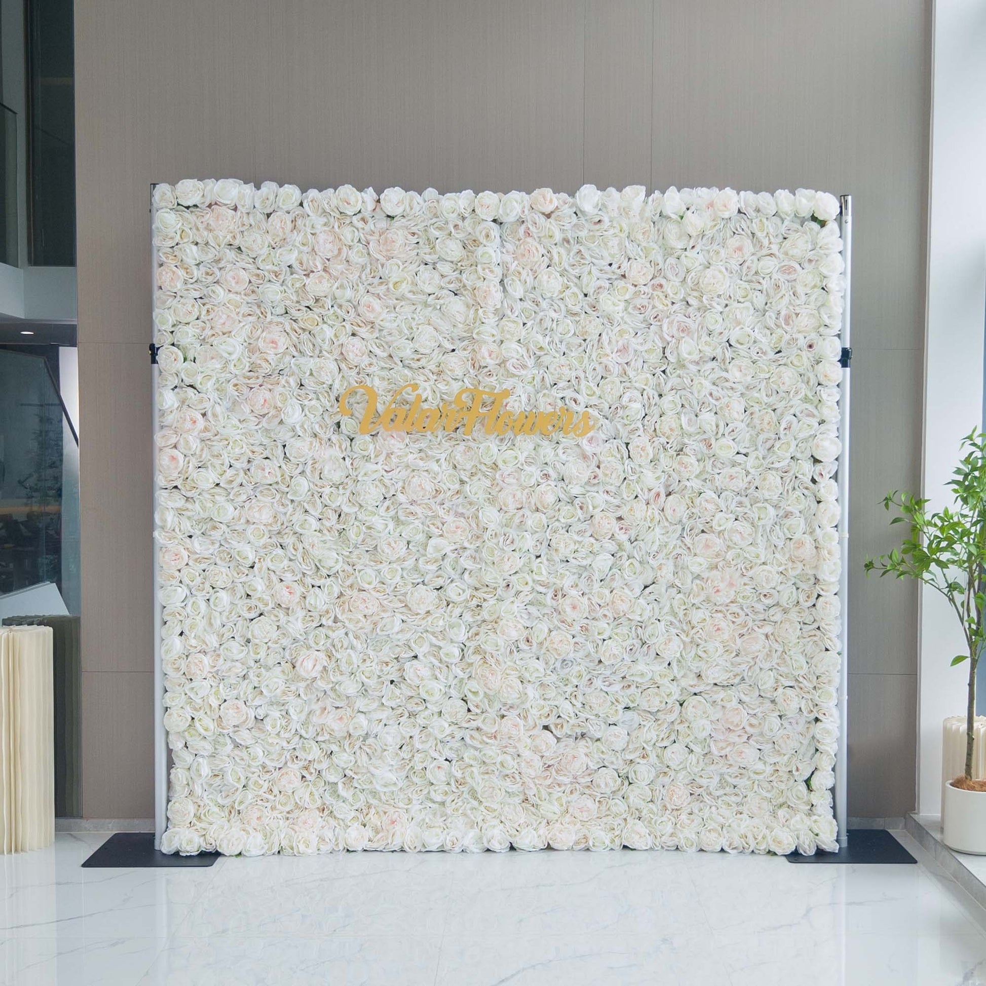 ValarFlowers artificial flower wall with lush roses, peonies and hydrangeas in pink and white - perfect wedding and event backdrop