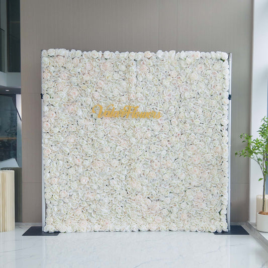 ValarFlowers artificial flower wall with lush roses, peonies and hydrangeas in pink and white - perfect wedding and event backdrop
