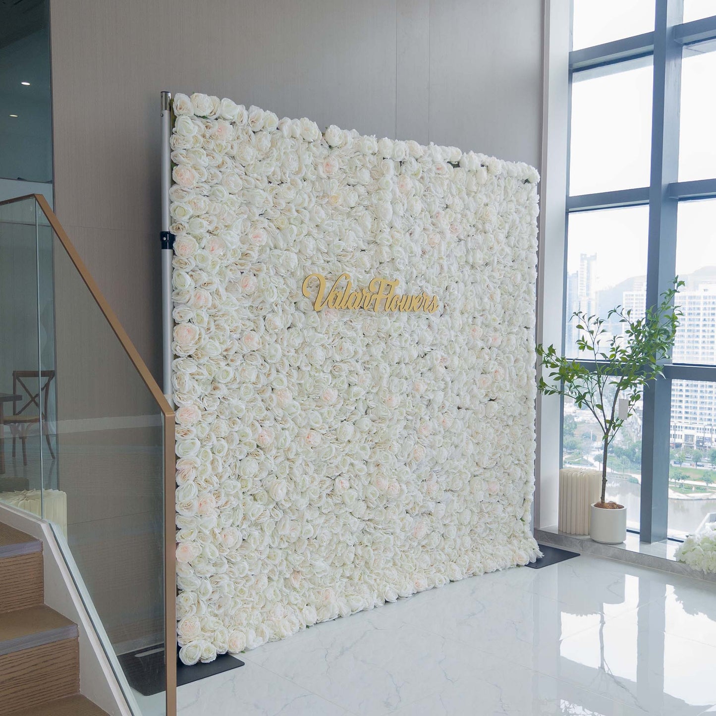 ValarFlowers artificial flower wall backdrop with cascading roses, peonies and lush greenery in romantic pastels - perfect wedding ceremony decor