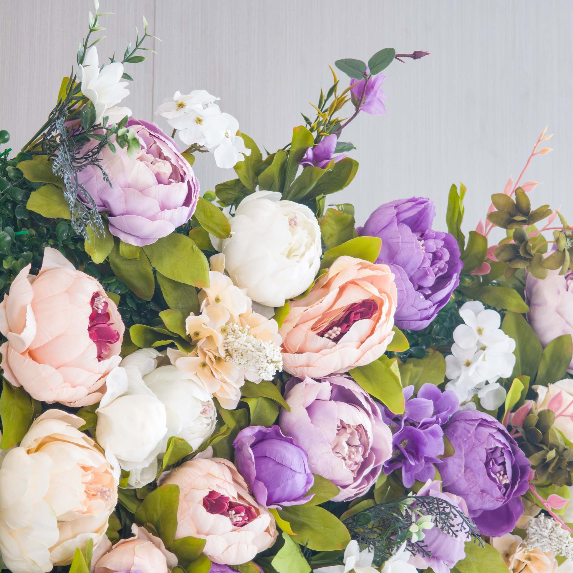 ValarFlowers faux flower wall backdrop with lush roses peonies hydrangeas greenery for wedding party photo booth event decor