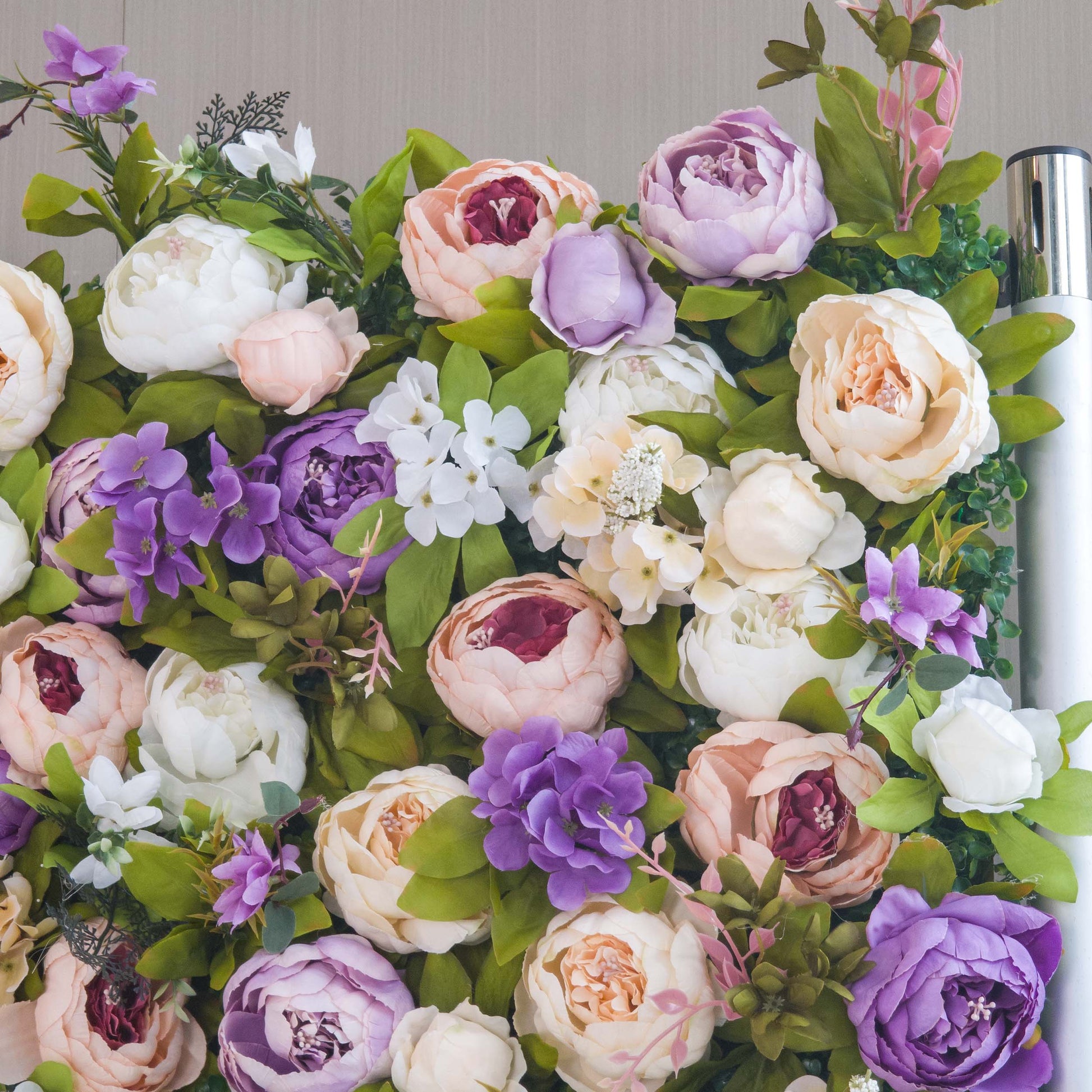 ValarFlowers luxury artificial flower wall with lush roses peonies hydrangeas in blush pink ivory for wedding backdrop event decor photo booth