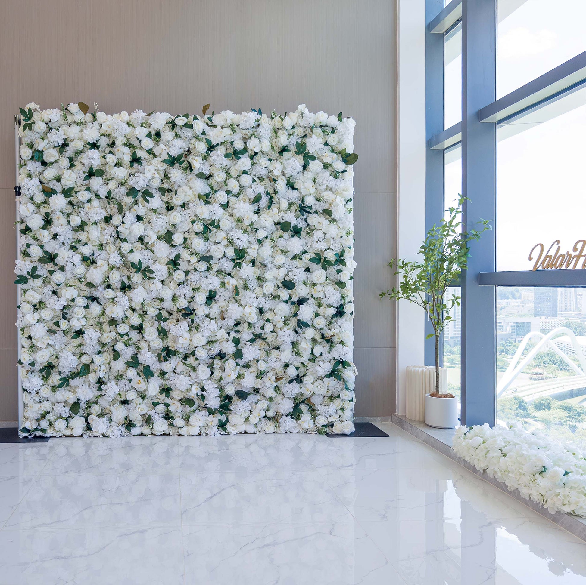 ValarFlowers artificial flower wall backdrop with lush roses peonies hydrangeas in soft pink white for wedding party photo booth decor