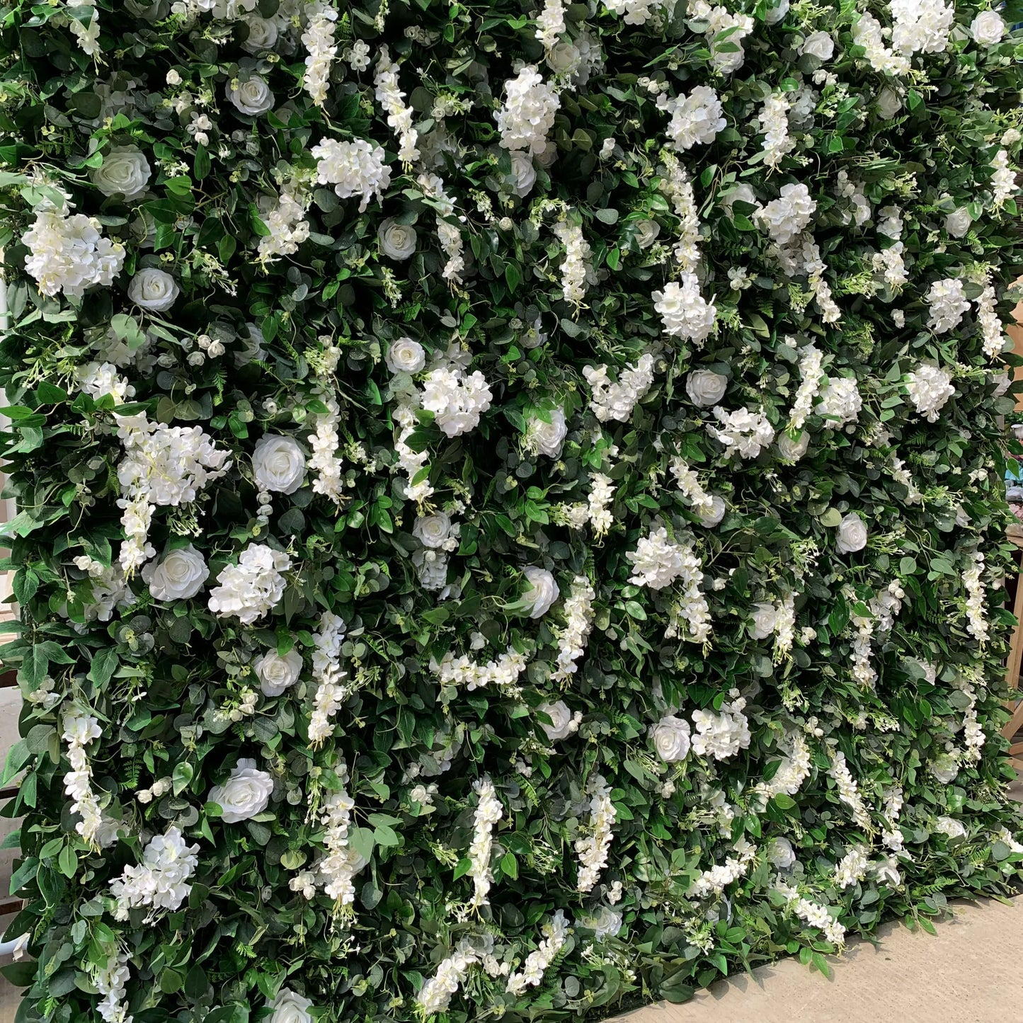 ValarFlowers artificial white rose and peony floral wall backdrop with hydrangea greenery for wedding party event photography decor