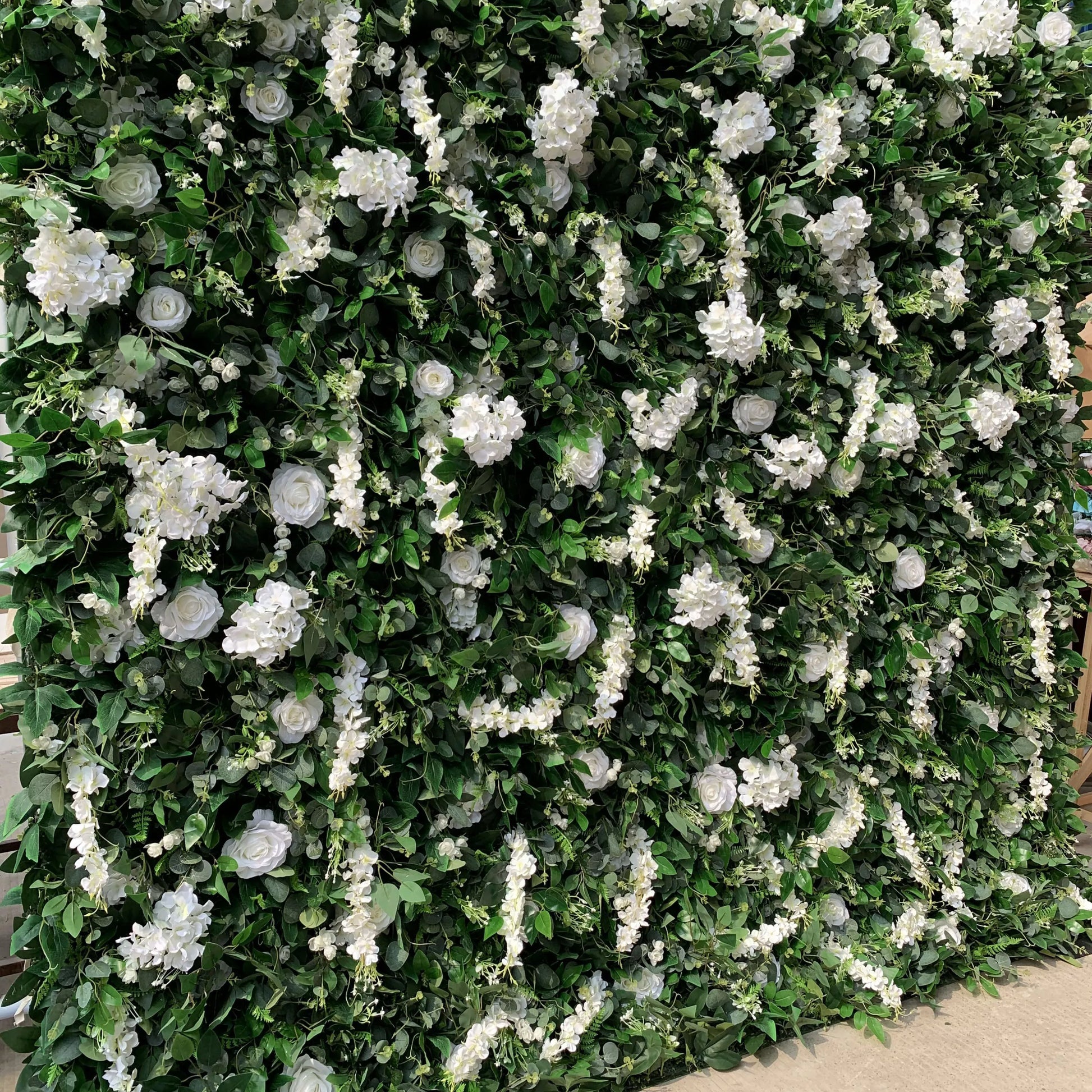 ValarFlowers artificial white rose and peony floral wall backdrop with hydrangea greenery for wedding party event photography decor