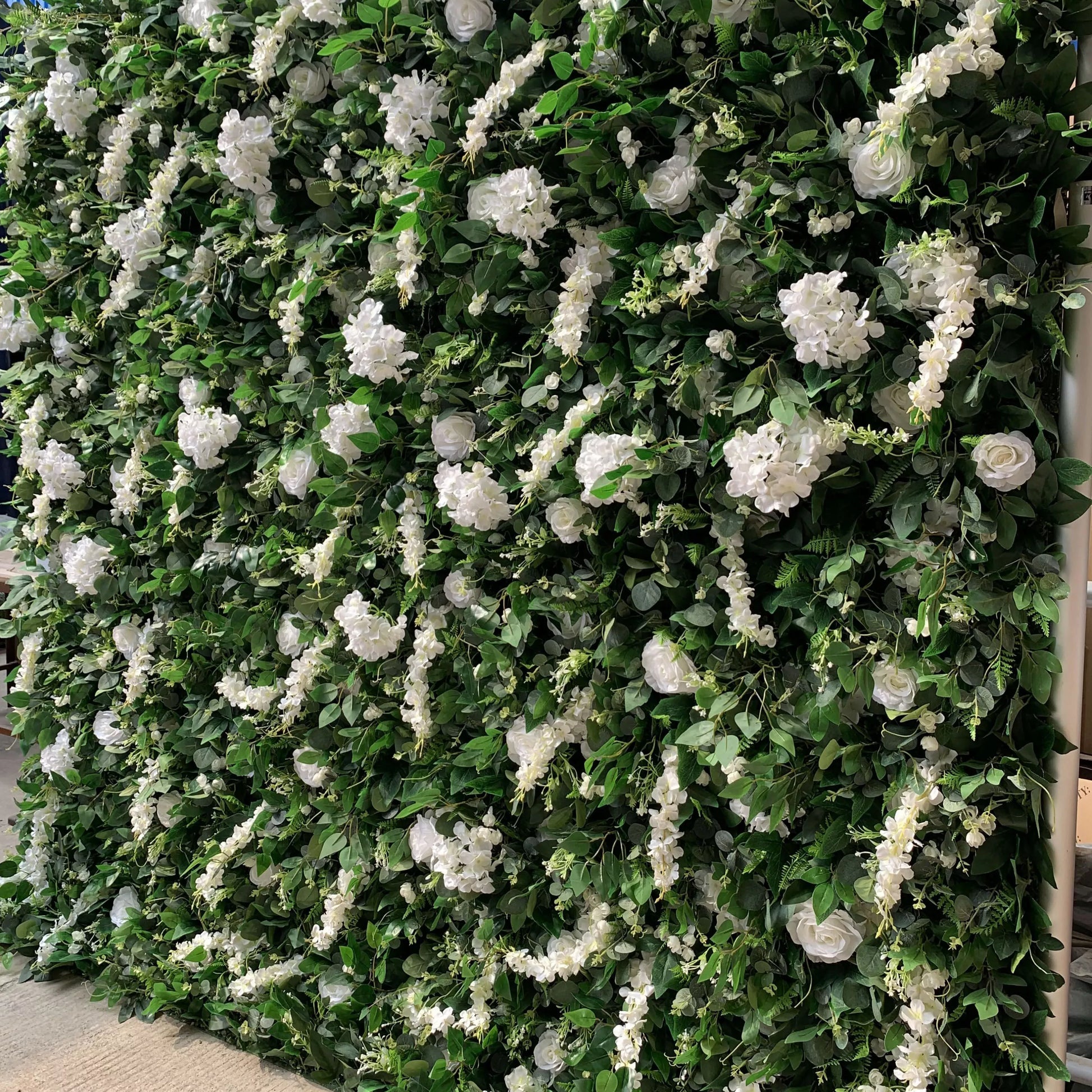 ValarFlowers white rose and peony artificial flower wall backdrop with greenery for wedding, party, photo booth decor