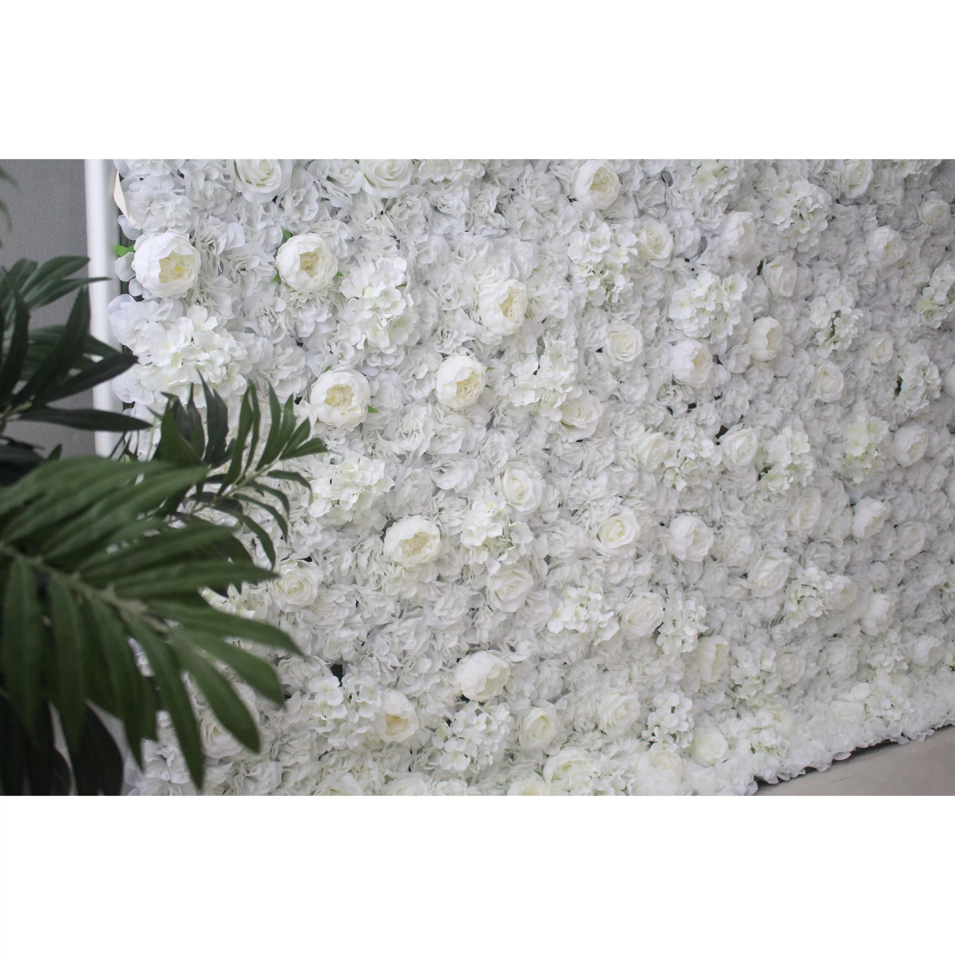 ValarFlowers white artificial flower wall backdrop with lush roses peonies hydrangeas for wedding party photo booth decoration