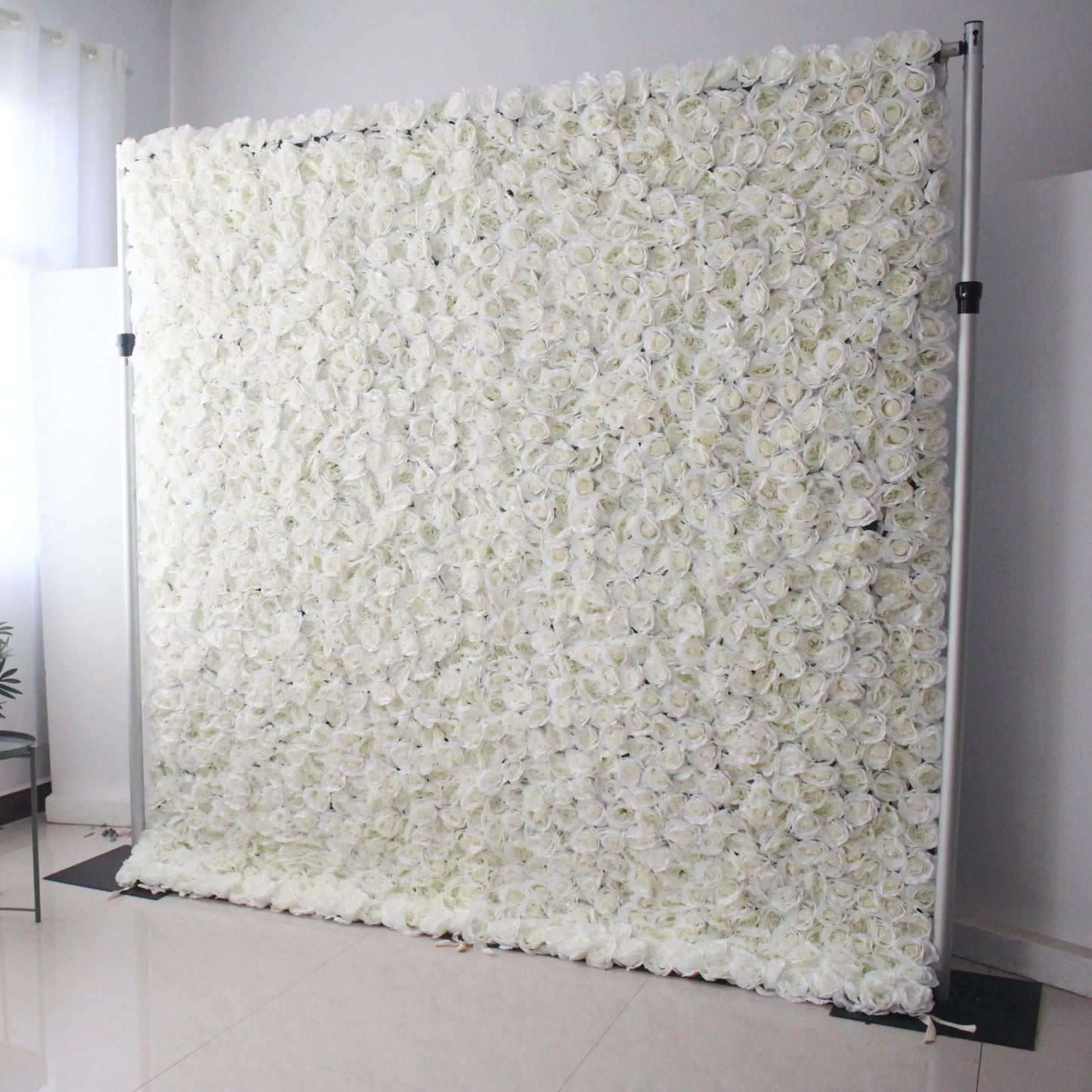 ValarFlowers artificial white roses flower wall backdrop for wedding, party, event photography and photo booth decor