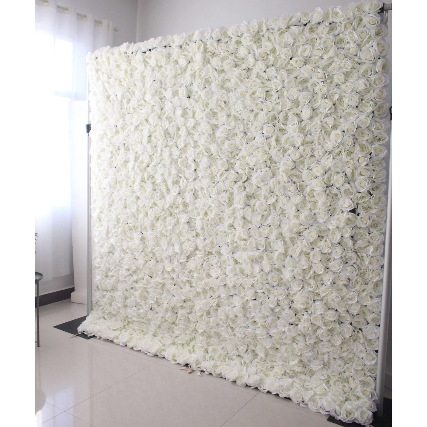 ValarFlowers white rose silk flower wall backdrop for wedding ceremonies and party events - luxury artificial floral panel decor