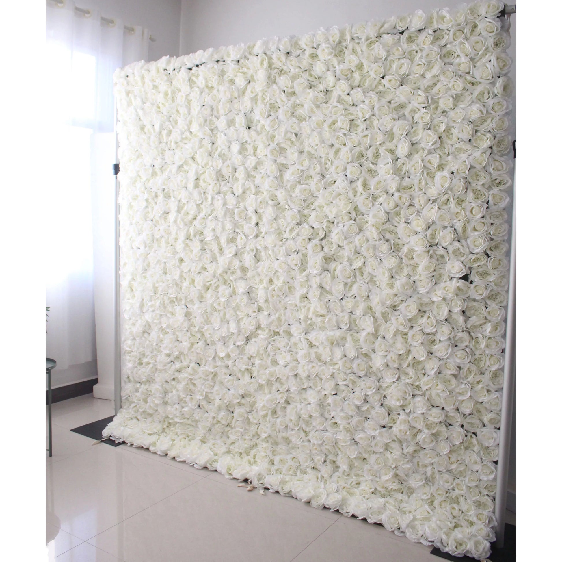 ValarFlowers white rose silk flower wall backdrop for wedding ceremonies and party events - luxury artificial floral panel decor