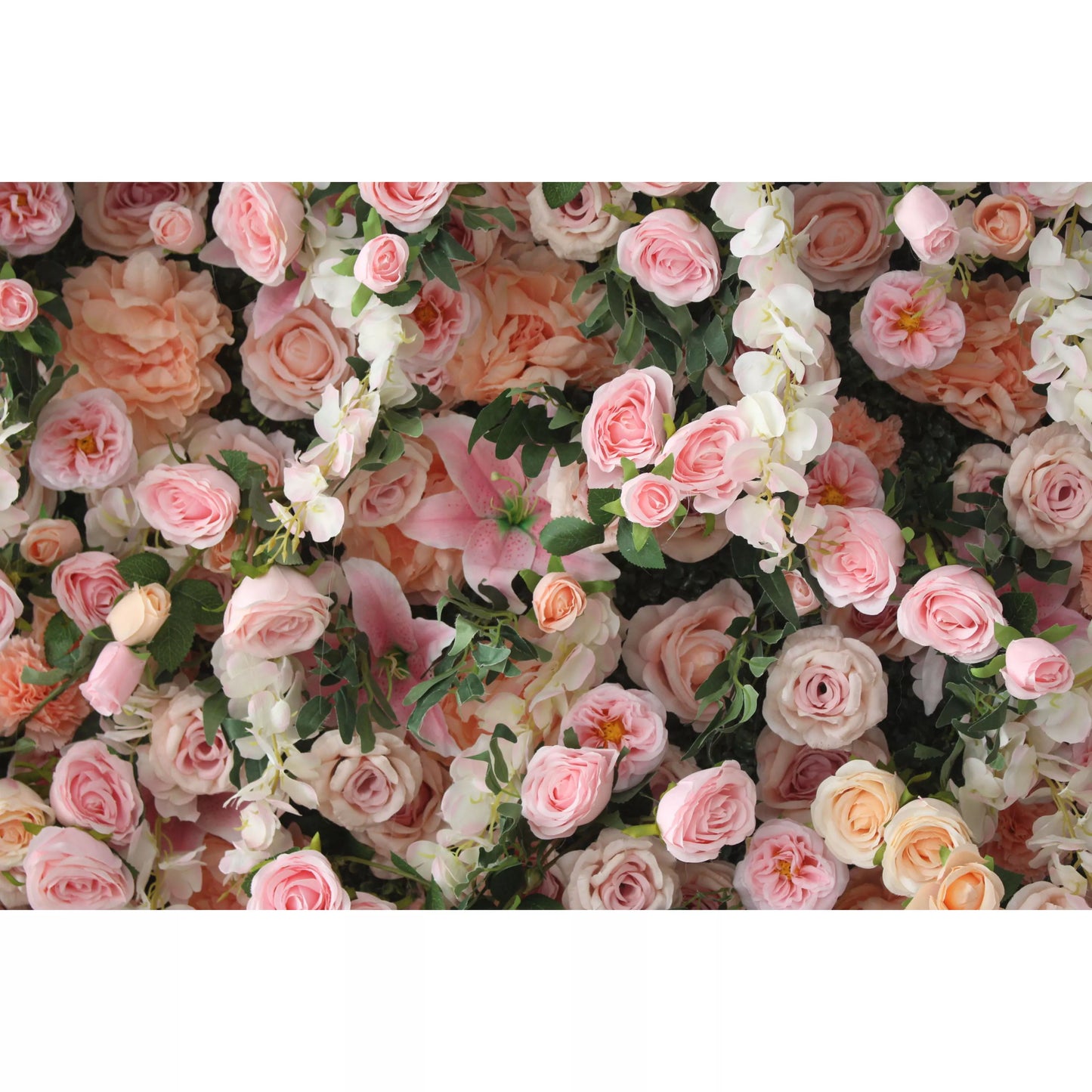 ValarFlowers artificial flower wall backdrop with lush peonies, roses and hydrangeas in soft pink and ivory, luxury faux floral panel for wedding, party, photo booth decor