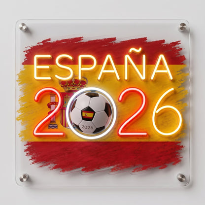 ValarDesigns Spain LED neon sign Espana 2026 country flag graffiti design, red-yellow colors