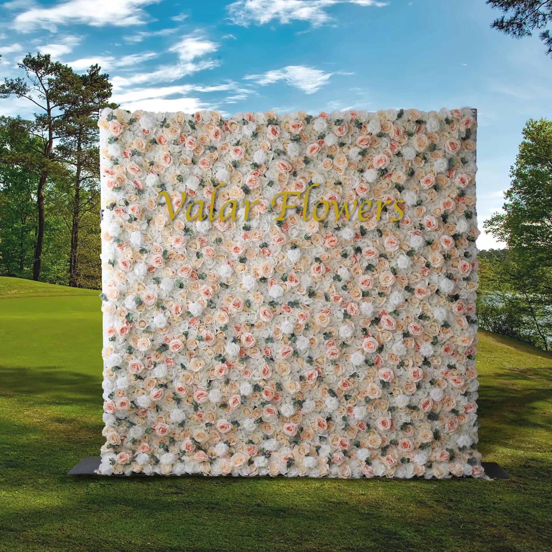 ValarFlowers white rose artificial flower wall backdrop with lush peonies hydrangeas for wedding event photo booth decor