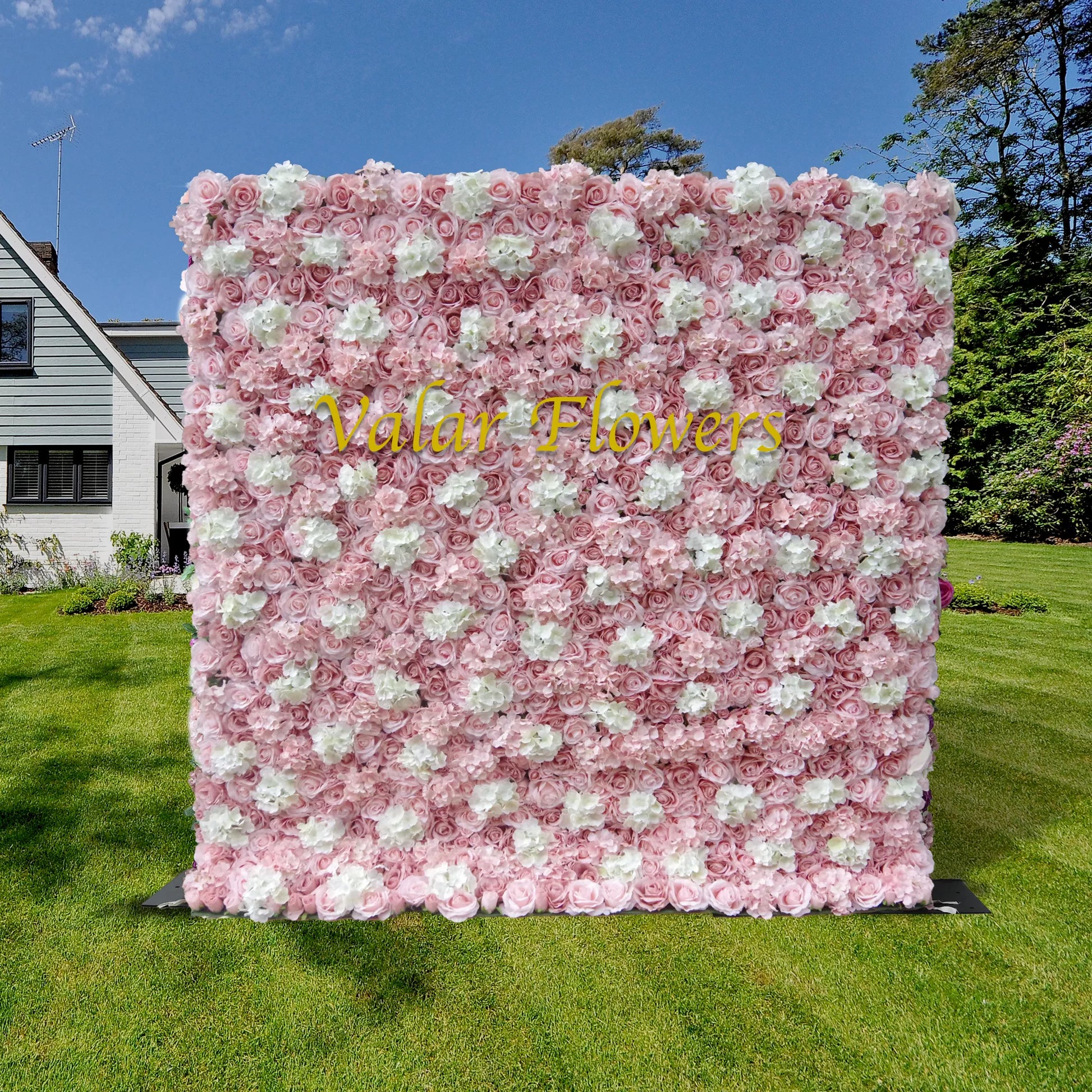 ValarFlowers pink white rose artificial flower wall backdrop roll up fabric for wedding party photo booth event decor