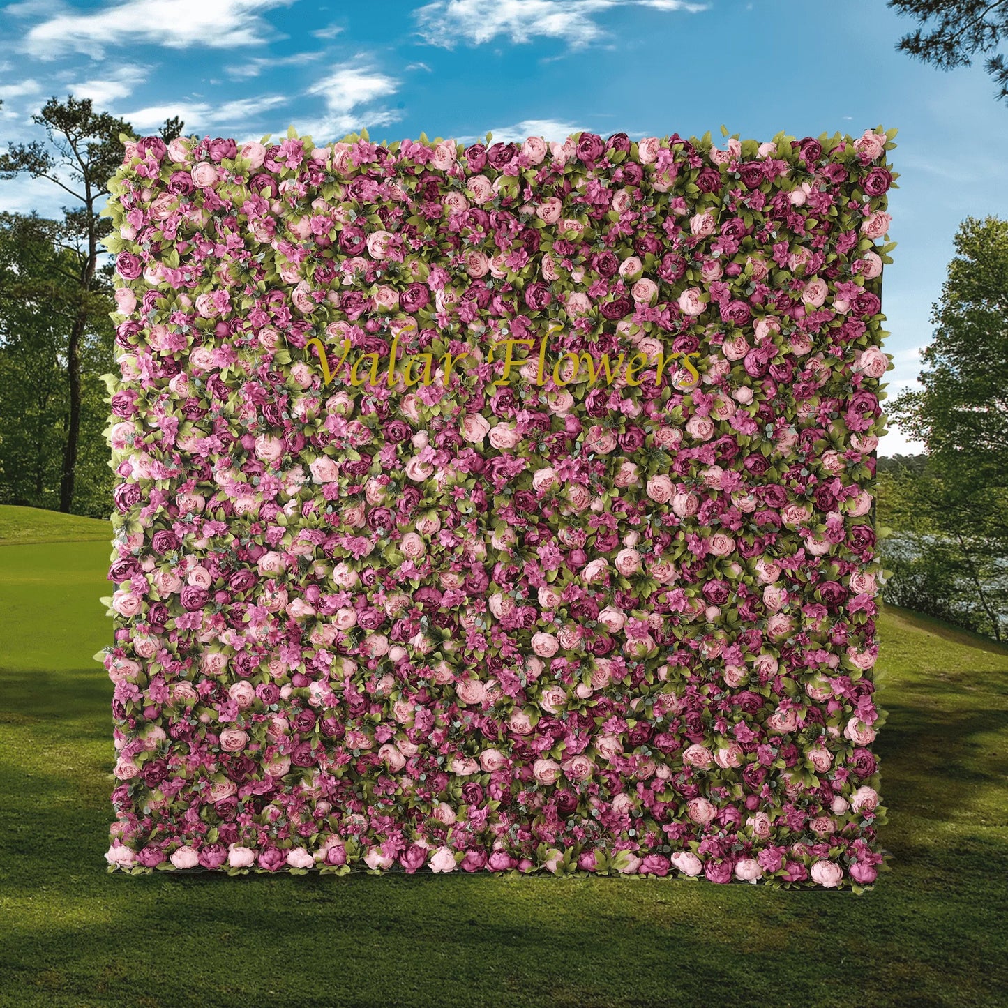 ValarFlowers artificial flower wall with peonies, Turkish roses, light orchids, pale olive greenery, European style luxury wedding backdrop, party event decor