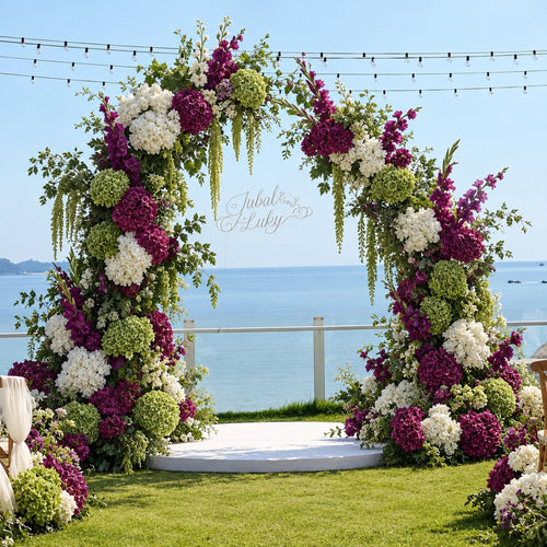 Custom Magenta & White & Deeper Green Hydrangea Floral Wedding Arch