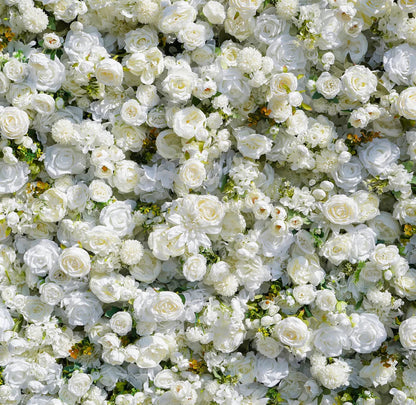 Valar Flowers premium artificial flower wall backdrop featuring a lush, dense arrangement of multicolored silk roses and blossoms, perfect for weddings, parties, and event decor photography.