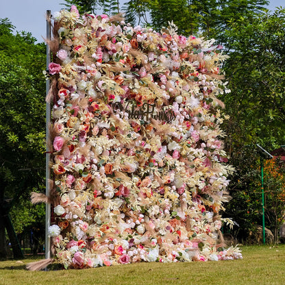 Valar Flowers artificial flower wall backdrop. This dense, elegant floral display is perfect for weddings, events, and photography backdrops, adding sophistication to any celebration.