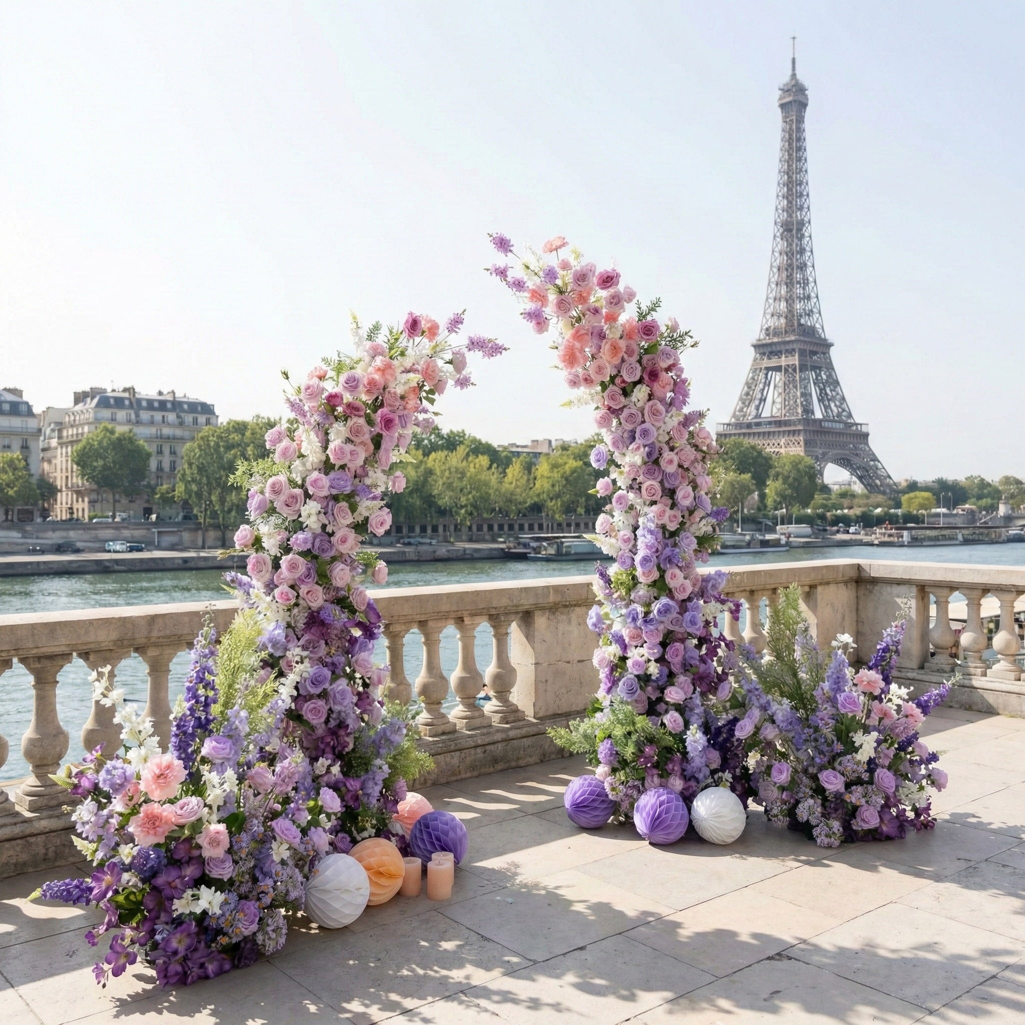 7x8フィートの見事な紫の花のアーチ - 結婚式やパーティーの背景装飾