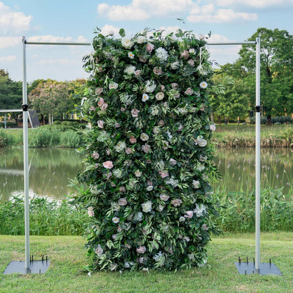 Valar Flowers 3D green lush and deluxe floral wall featuring a premium arrangement of dense silk roses, artificial ferns, and mixed greenery in rich emerald and forest green tones, perfect for garden-themed weddings, events, and stunning photo backdrops.