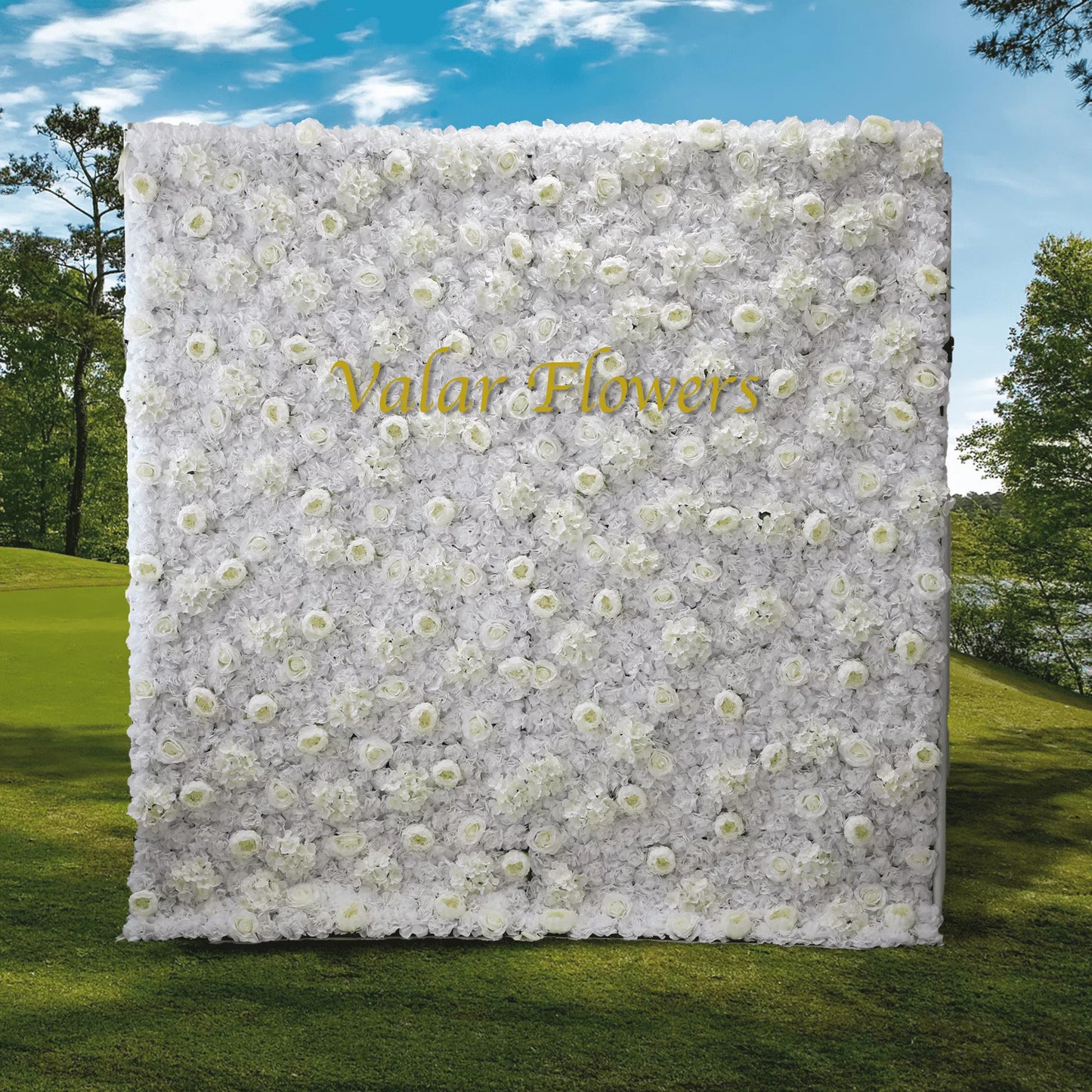 ValarFlowers white artificial flower wall backdrop with roses peonies hydrangeas for wedding party photo booth decor - luxury faux floral panel